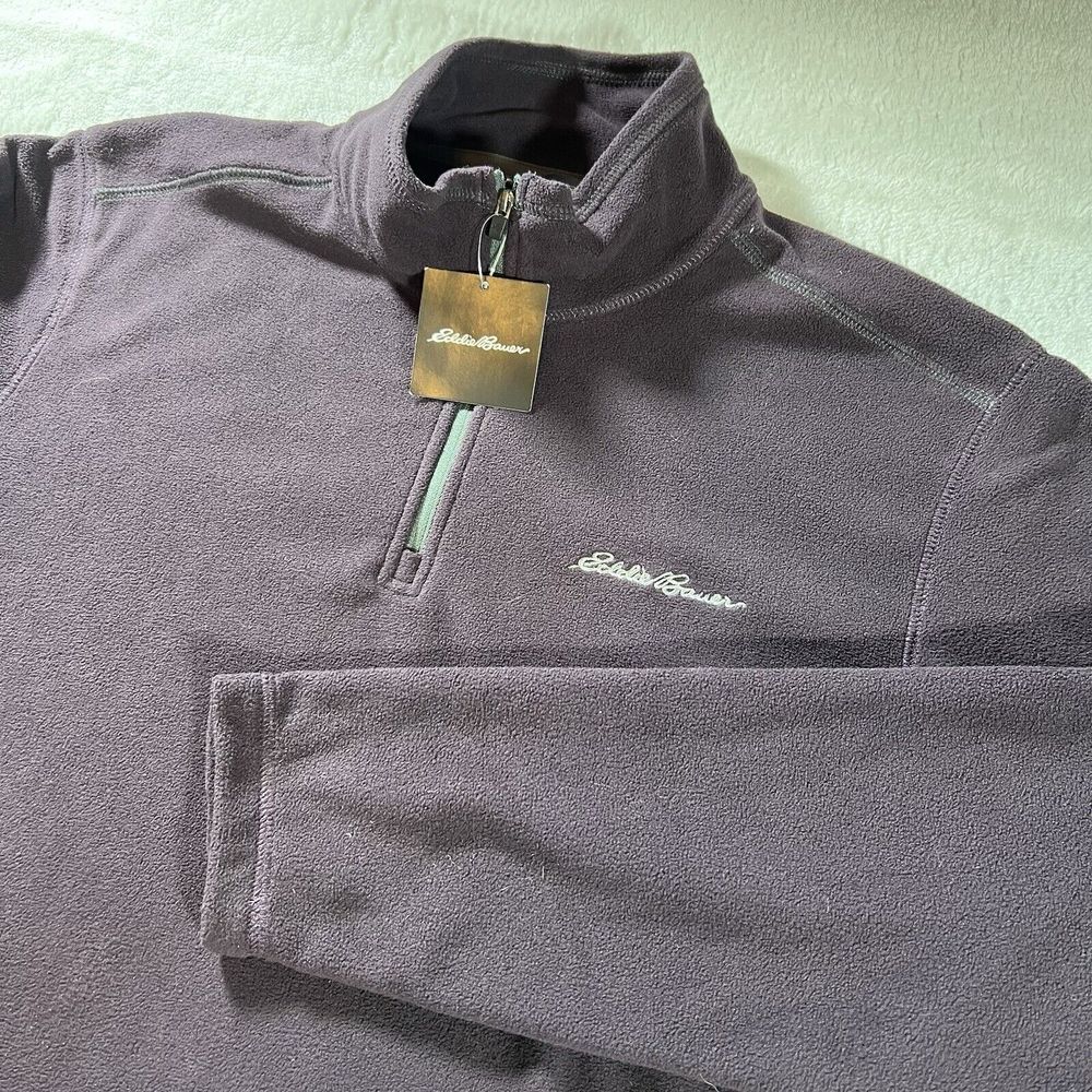 Eddie Bauer Mens‎ Fleece Quarter Zip Pullover Purple Medium Long Sleeve